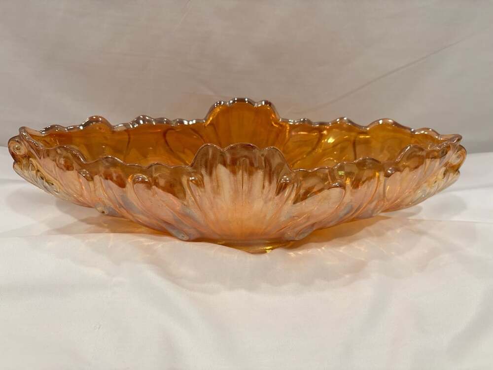 Vintage Marigold Carnival Glass Gondola Boat-Shaped Console Bowl